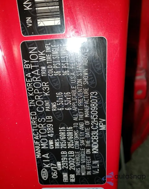 2017 Kia Niro Fe z USA, uszkodzony, nr VIN KNDCB3LC2H5098073